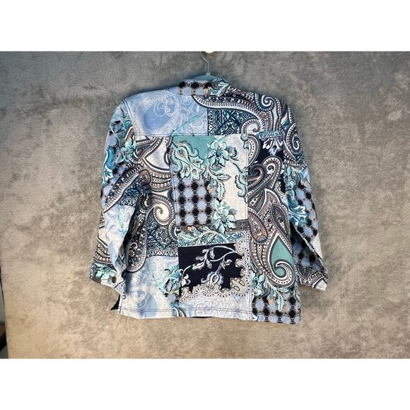 Chico's Linen Jacket Medium Plus Paisley Snap Button Country Club Preppy - Picture 5 of 6